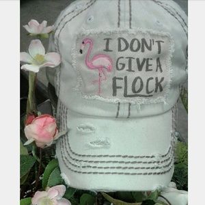 ☆ I Don't Give A Flock ☆ Cream Distressed Hat New